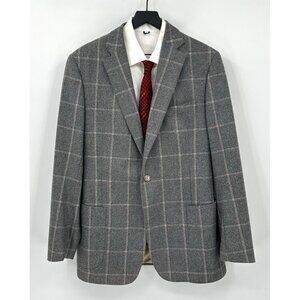 J HILBURN jacket blazer sport coat grey 42R one button plaid tailored fit